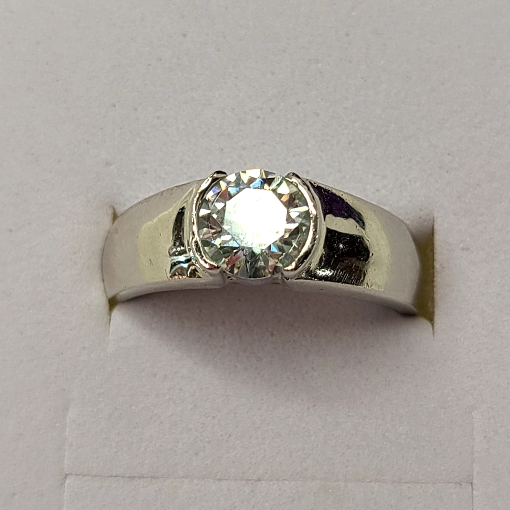 Moissanite Sterling Silver Bezel Set Ring